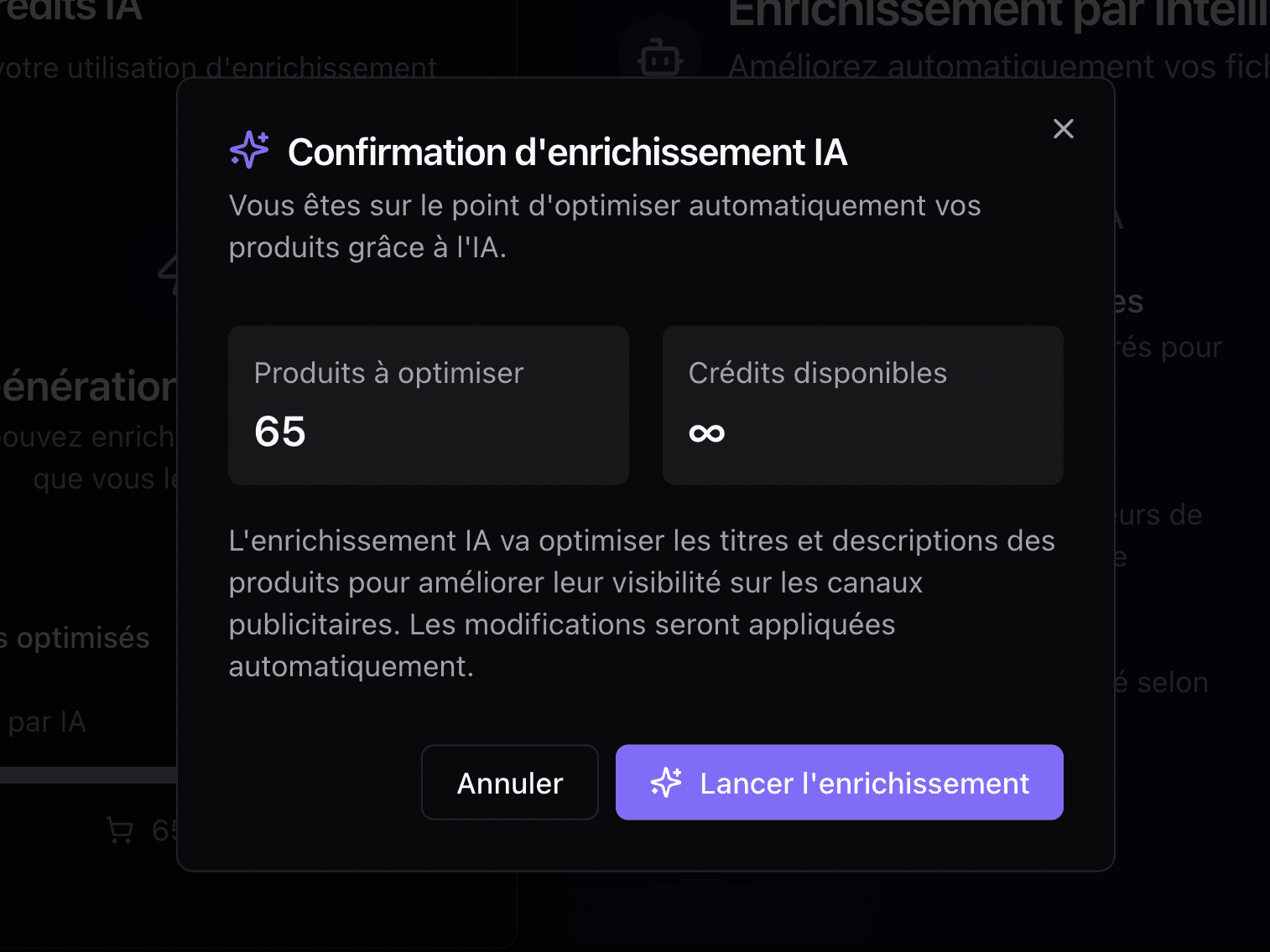 Produits améliorés par IA
